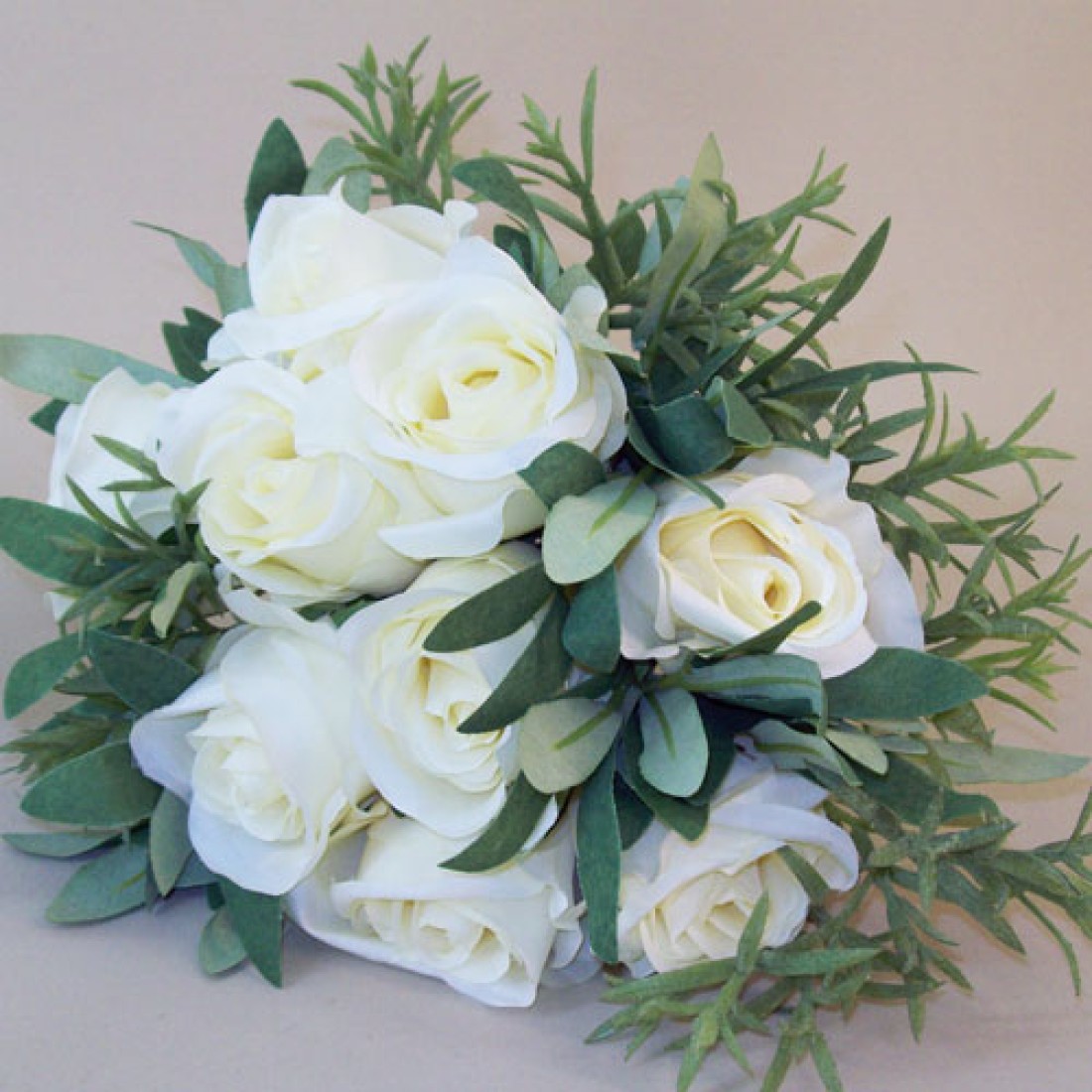 Artificial Eternity Roses and Leaves Bouquet Cream 27cm Artificial